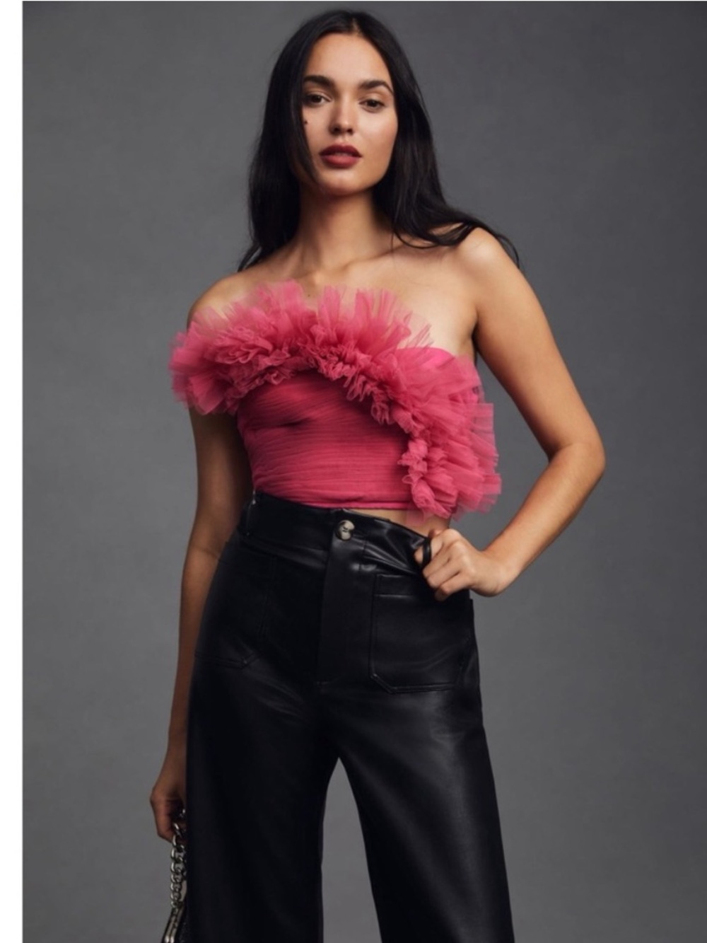 Ranna Gill Anthropologie Gathered Tulle Ruffle Strapless Bandeau Top
